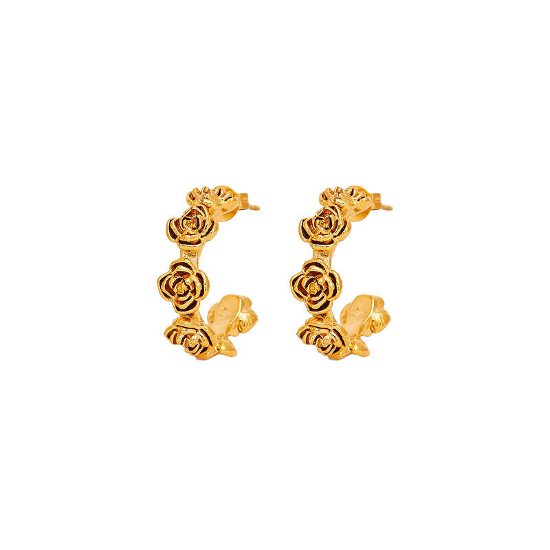 18K Gold Rose Woven Earrings