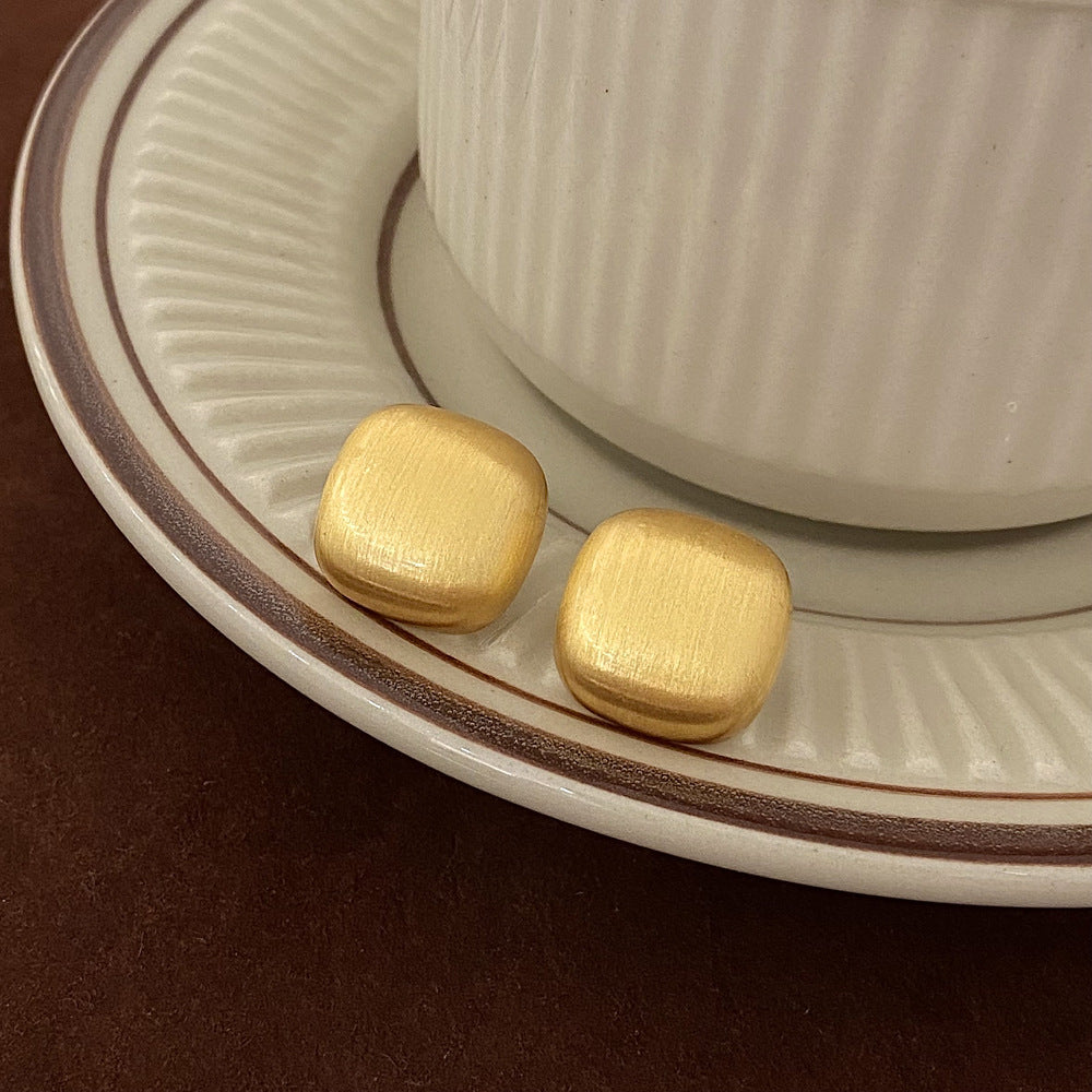 Glossy/Brushed Square Gold Earrings