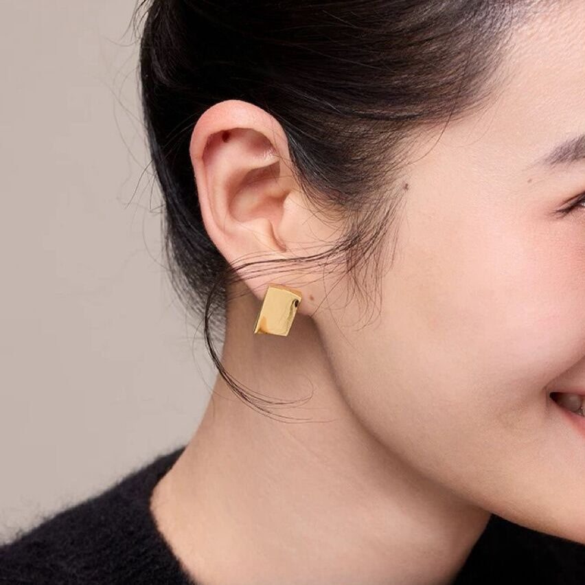 Minimalist Gold Brick Earrings