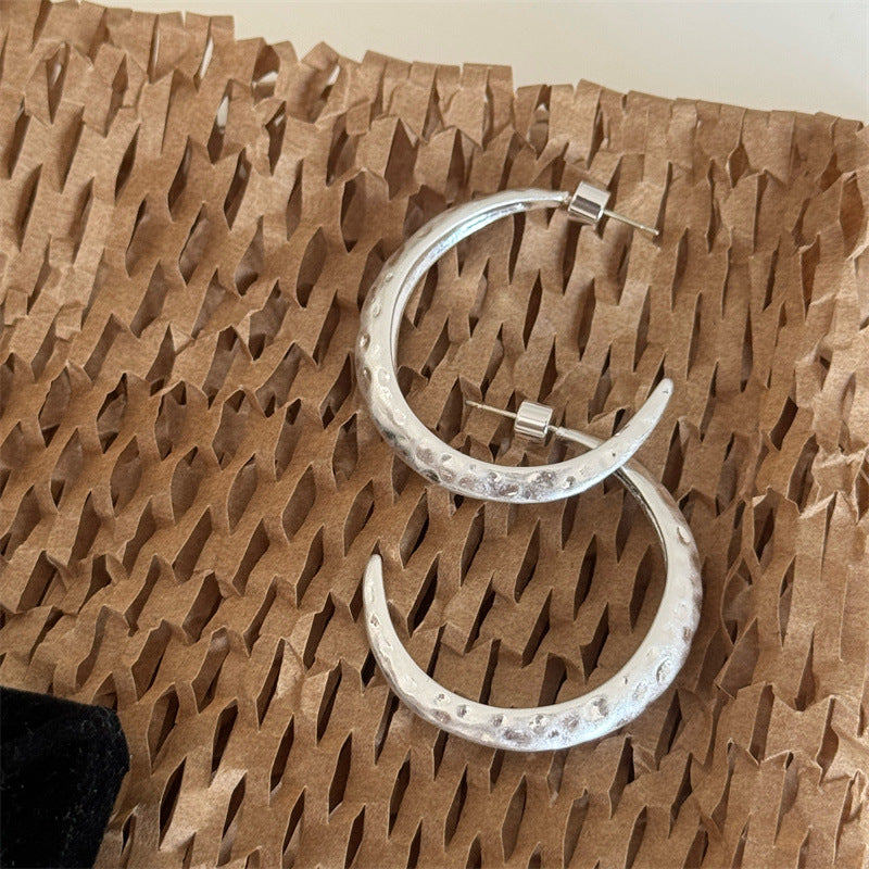 Hammered Moon Hoop Earrings