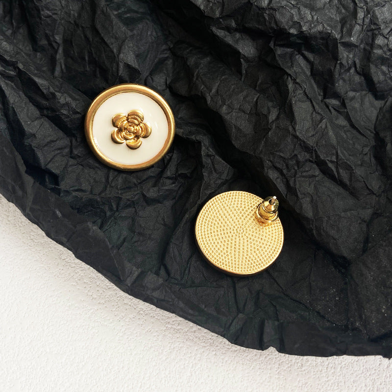 Handmade Camellia Enamel Stud Earrings