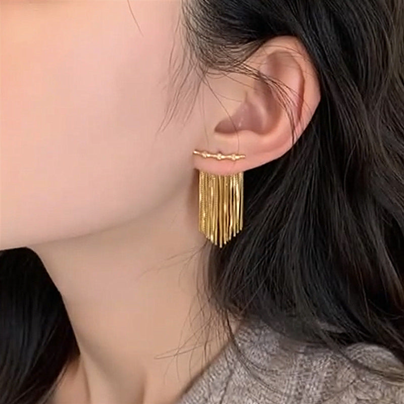 Bamboo Tassel Stud Earrings