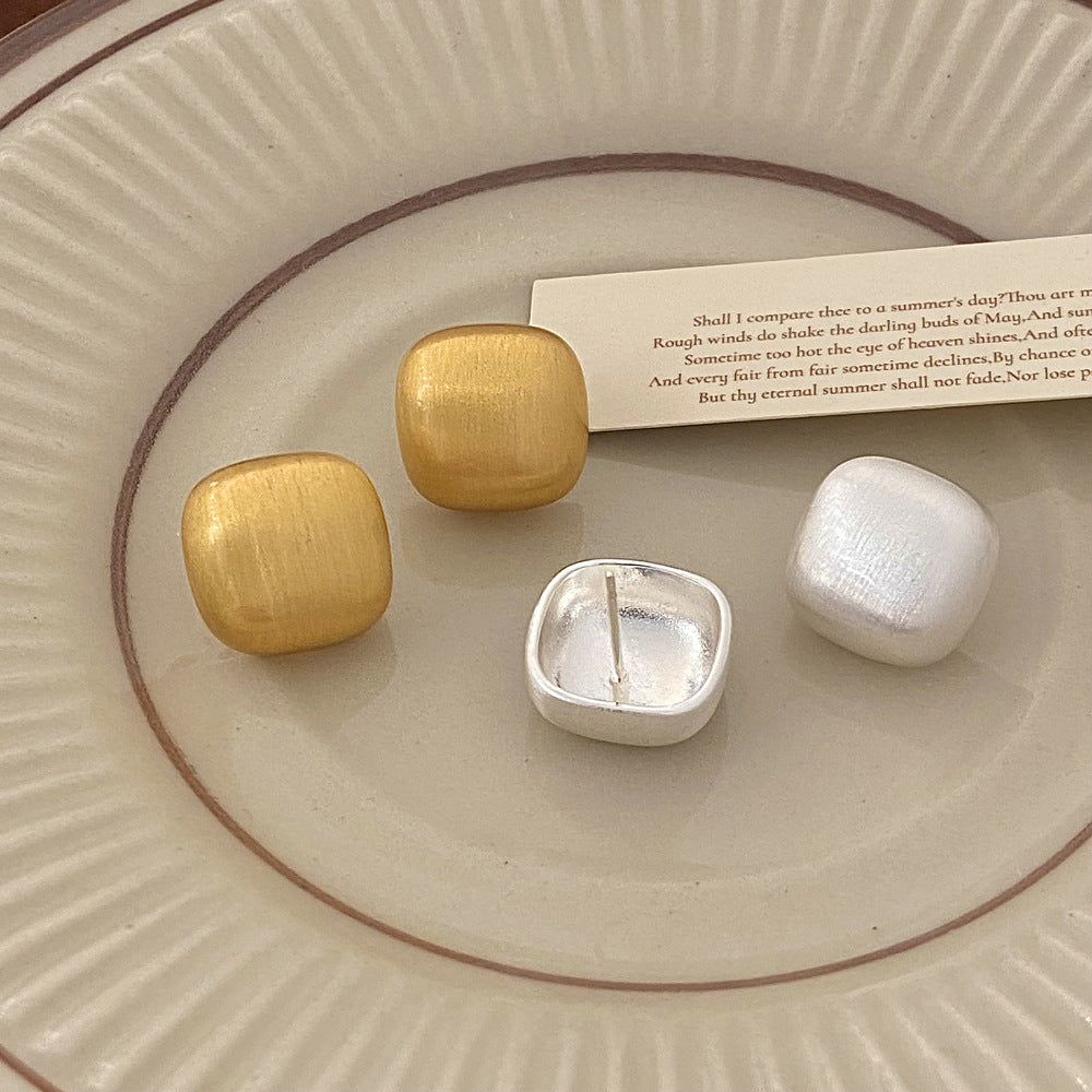 Glossy/Brushed Square Gold Earrings