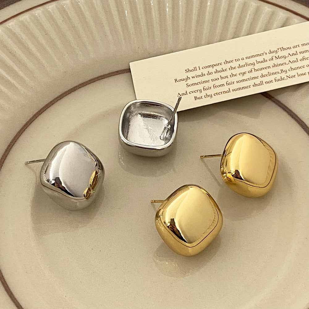 Glossy/Brushed Square Gold Earrings