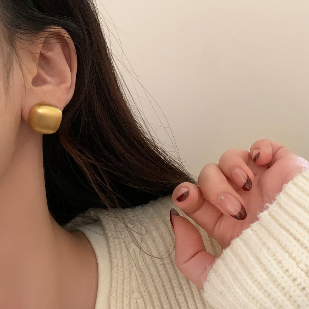Glossy/Brushed Square Gold Earrings