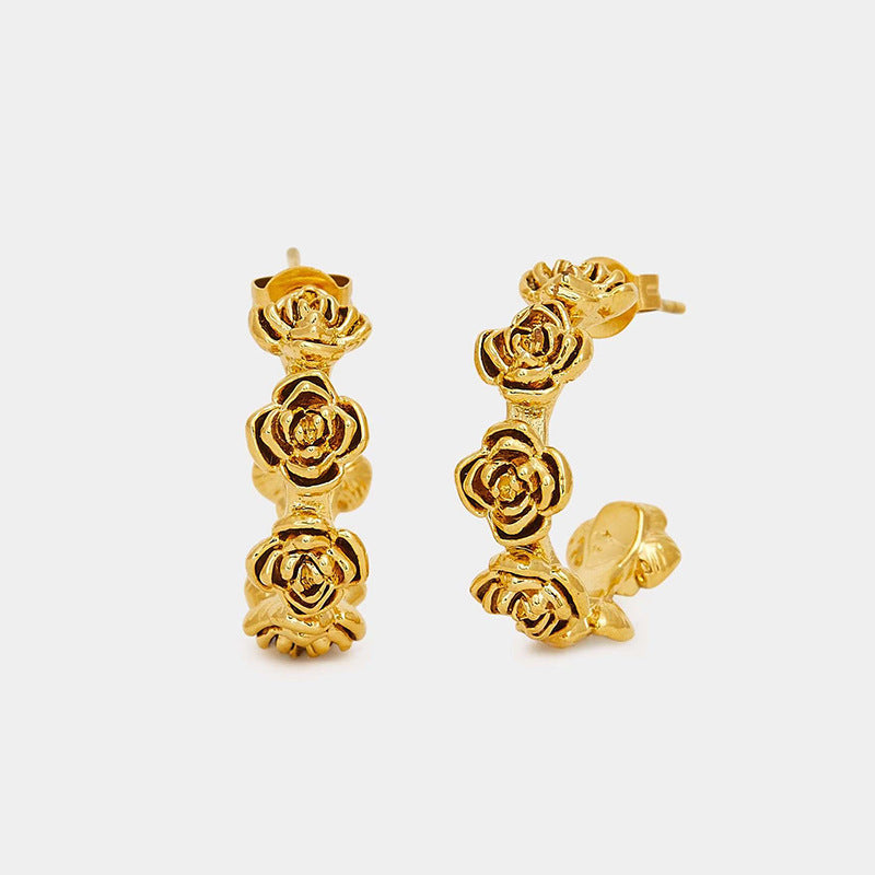 18K Gold Rose Woven Earrings