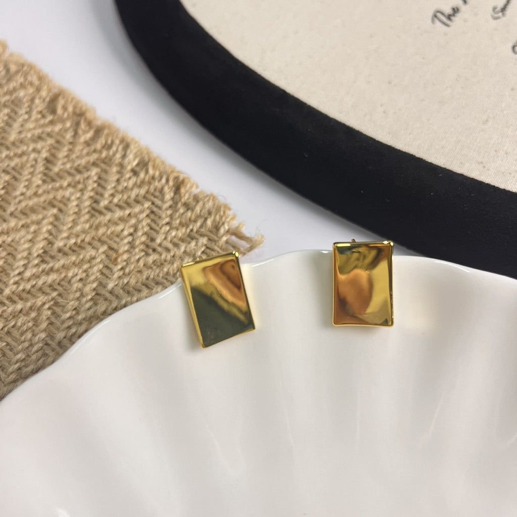 Minimalist Gold Brick Earrings