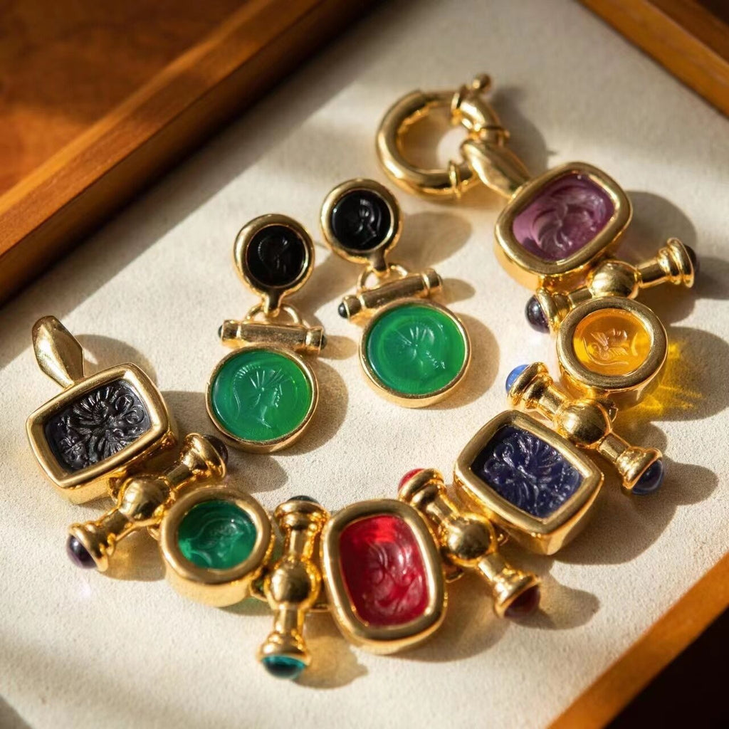 Enamel Cameo Bracelet/Earring