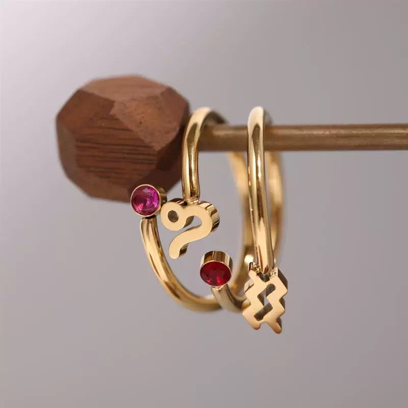 Zodiac Ring - Adjustable with Birthstone