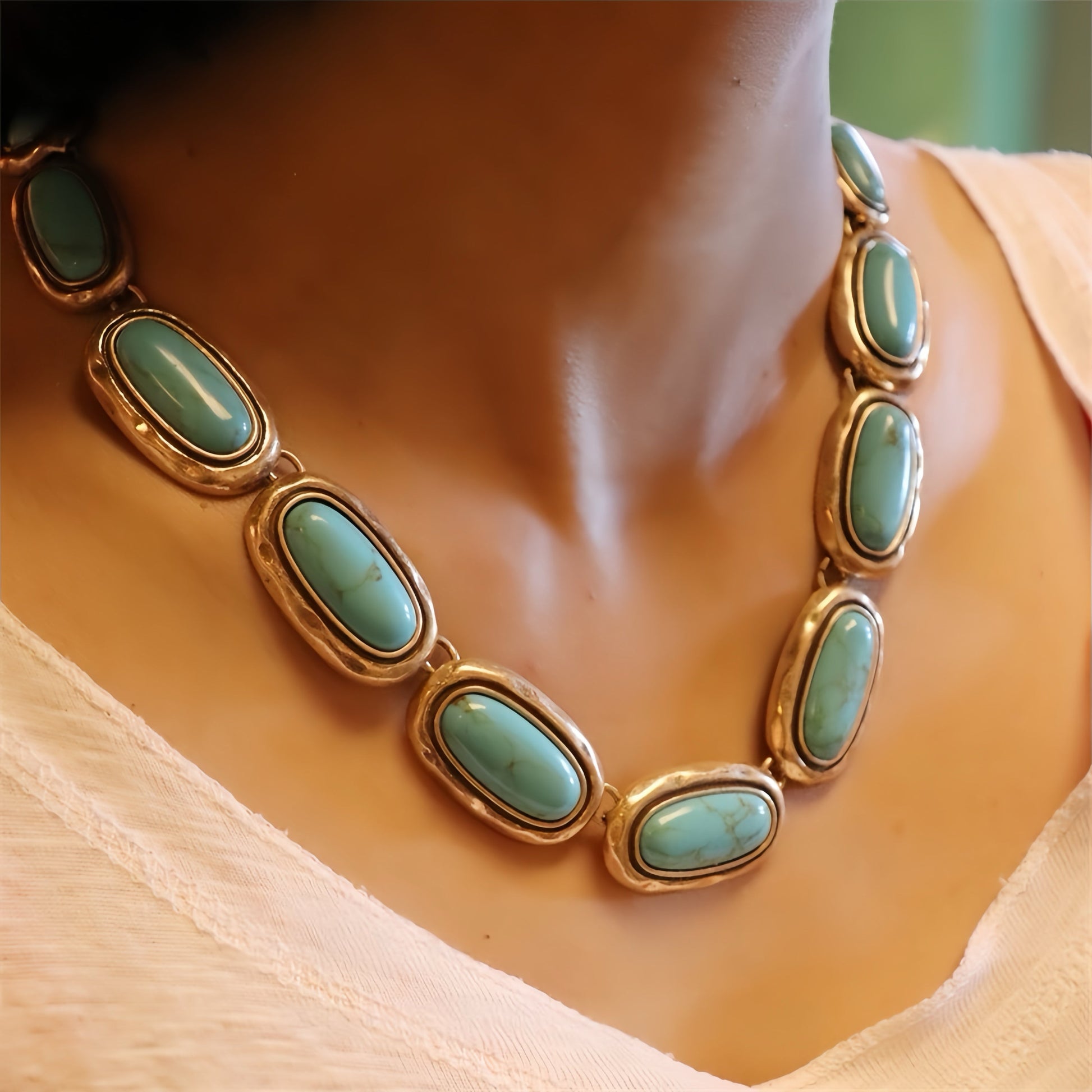 Vintage Turquoise Jewelry Set - Clavicle Chain