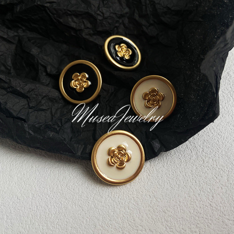 Handmade Camellia Enamel Stud Earrings