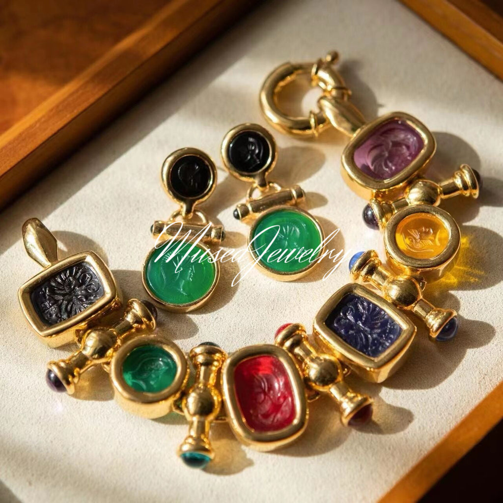 Enamel Cameo Bracelet/Earring