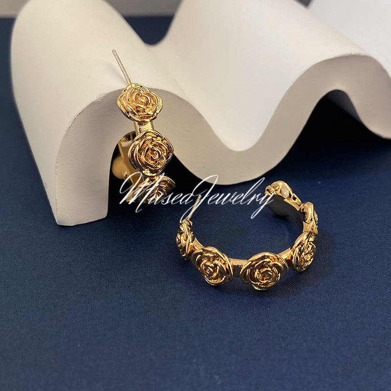 18K Gold Rose Woven Earrings