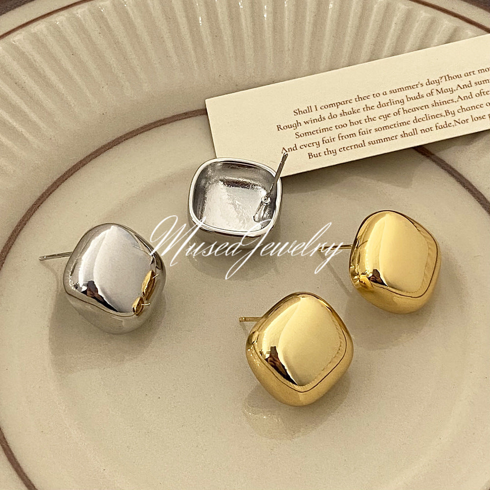 Glossy/Brushed Square Gold Earrings