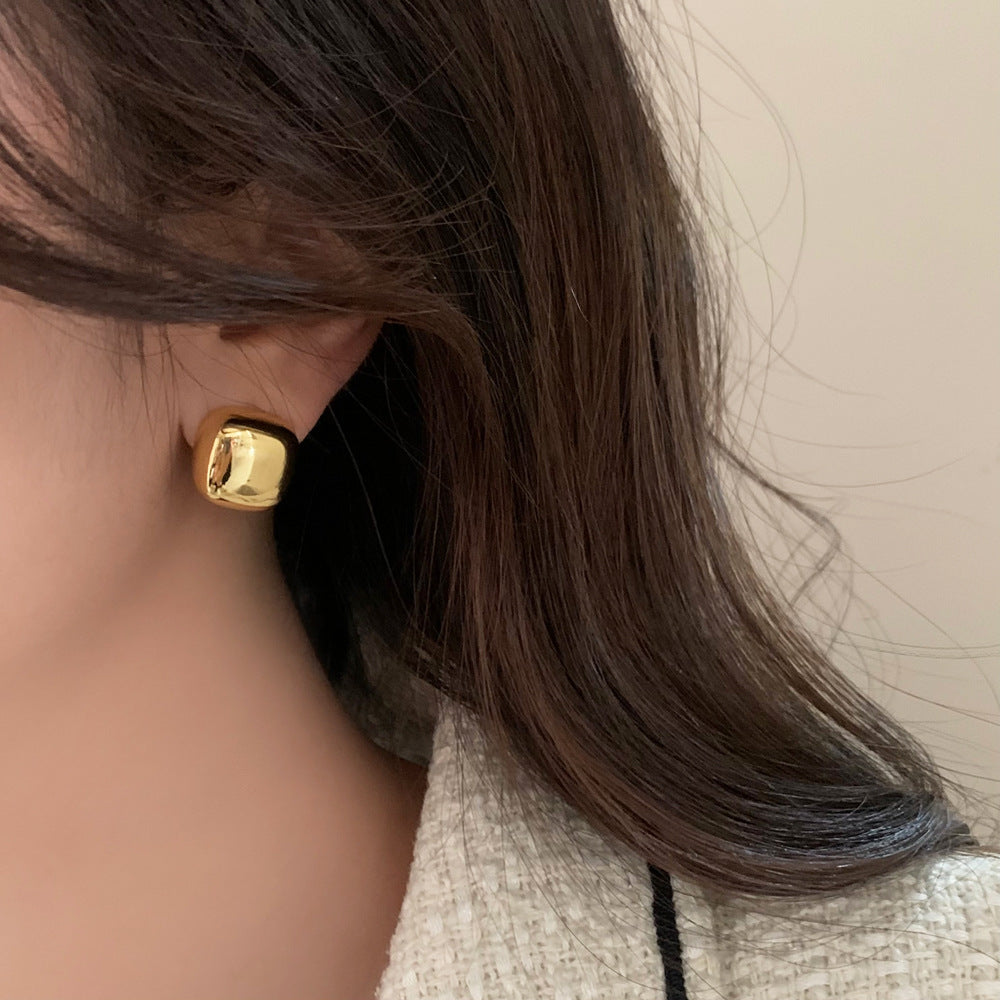 Glossy/Brushed Square Gold Earrings