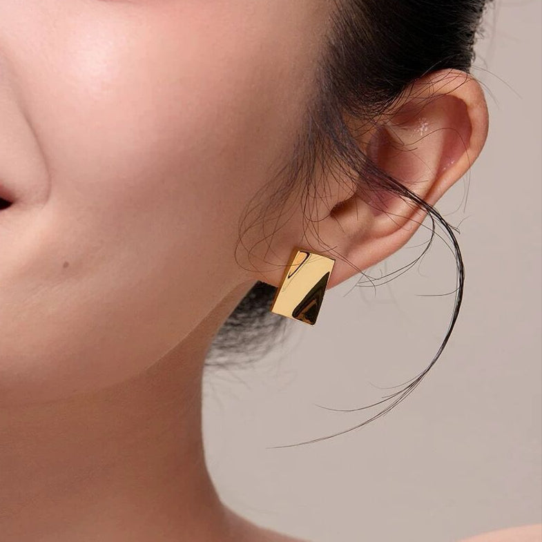 Minimalist Gold Brick Earrings