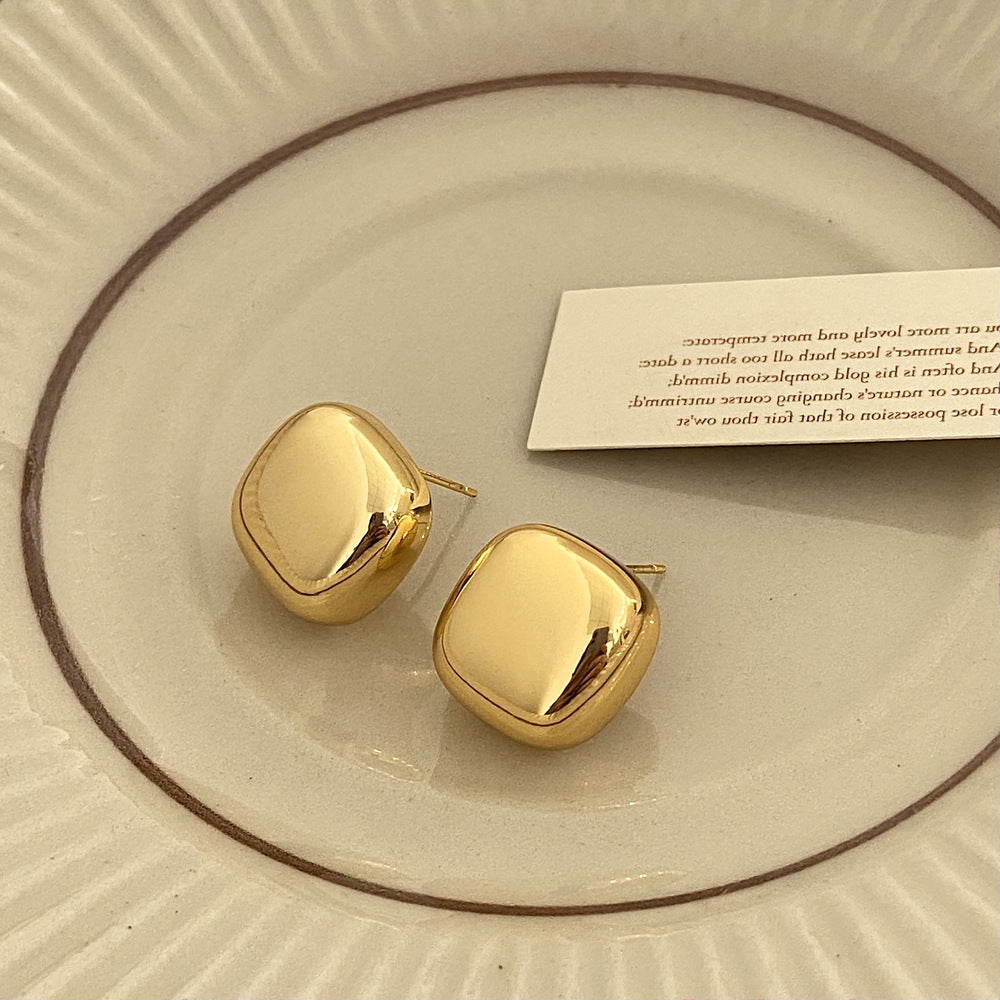 Glossy/Brushed Square Gold Earrings