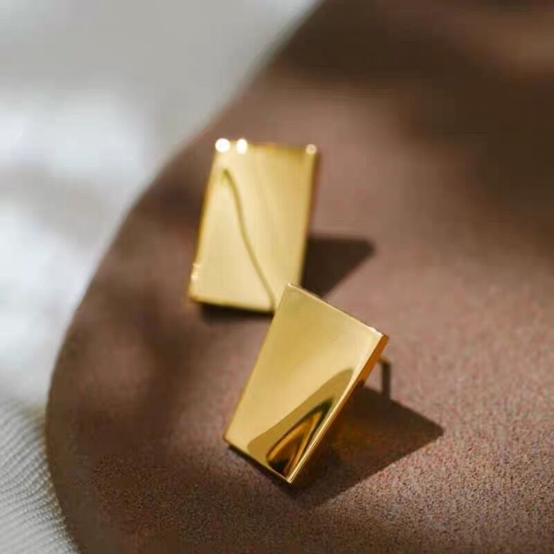 Minimalist Gold Brick Earrings