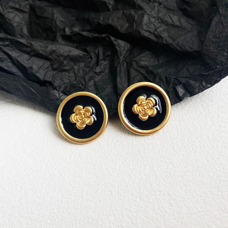 Handmade Camellia Enamel Stud Earrings